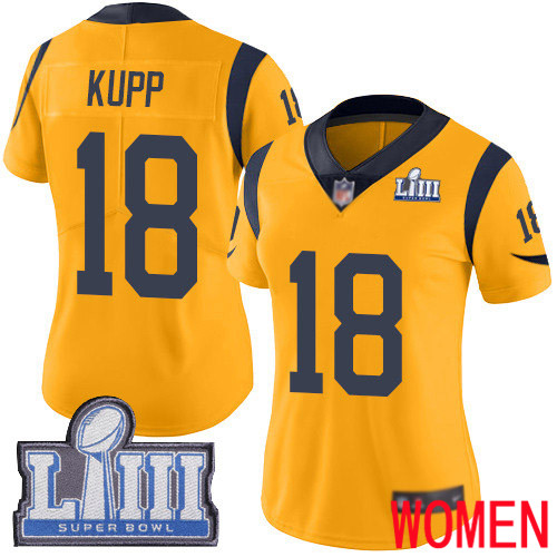 Los Angeles Rams Limited Gold Women Cooper Kupp Jersey NFL Football 18 Super Bowl LIII Bound Rush Vapor Untouchable